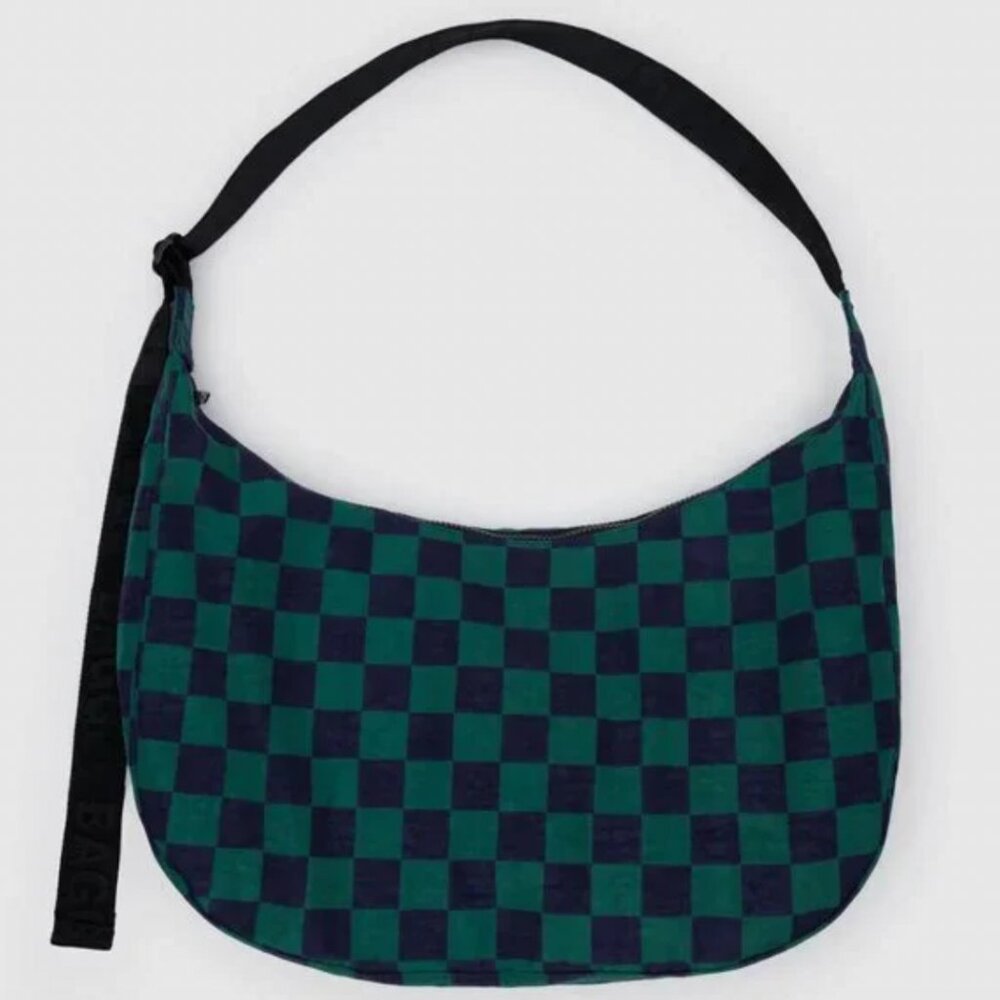NWT Baggu Medium Crescent Bag - Navy Green Check